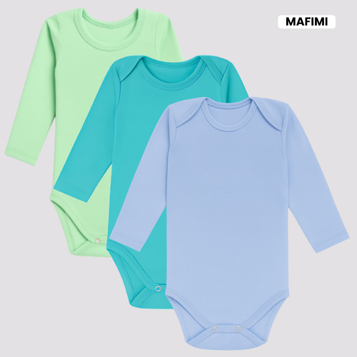 Mafimi Pamučni Bodići Dugi rukav set od 3 - mint