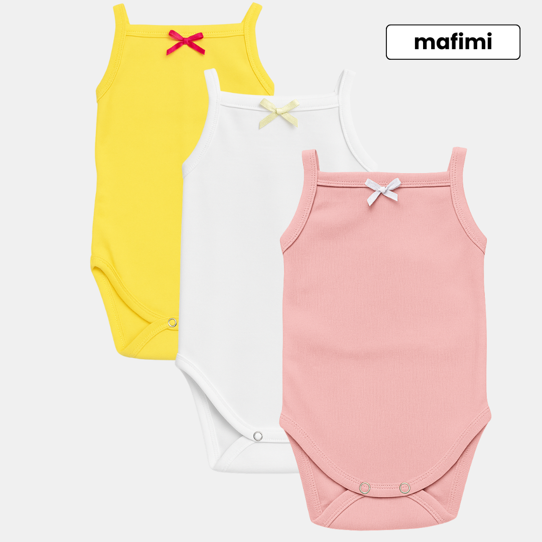 Mafimi Pamučni Bodići na bretele za bebe i decu set od 3 - žuta