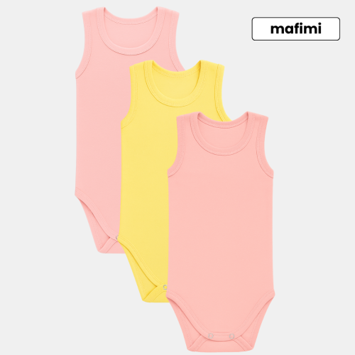 Mafimi Pamučni Bodići Atlet za bebe i decu set od 3 - puder
